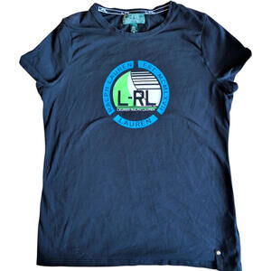 Lauren‎ Ralph Lauren Shirt Womens Large Black Active Logo Graphic Tee T-Shirt